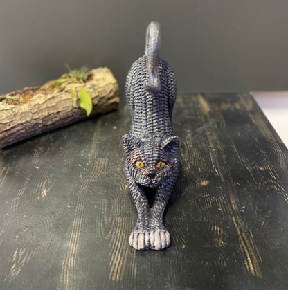 Handcrafted Woven Cat Statue, Textured Cat Figurine, Unique Woven Cat Sculpture, Realistic Woven Cat Statue, Elegant Woven Cat Sculpture
