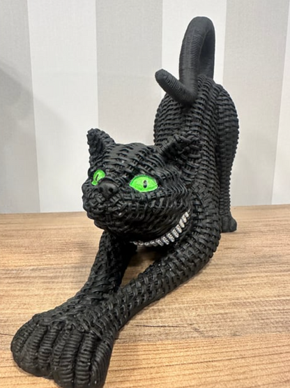 Handcrafted Woven Cat Statue, Textured Cat Figurine, Unique Woven Cat Sculpture, Realistic Woven Cat Statue, Elegant Woven Cat Sculpture