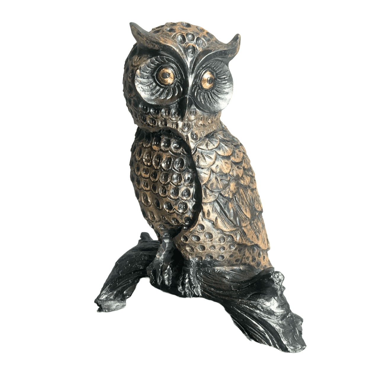 Rustic Owl Statue, Polyester Owl Sculpture, Realistic Owl Figurine, Handcrafted Owl Statue, Textured Owl Figurine, Realistic Owl Statue