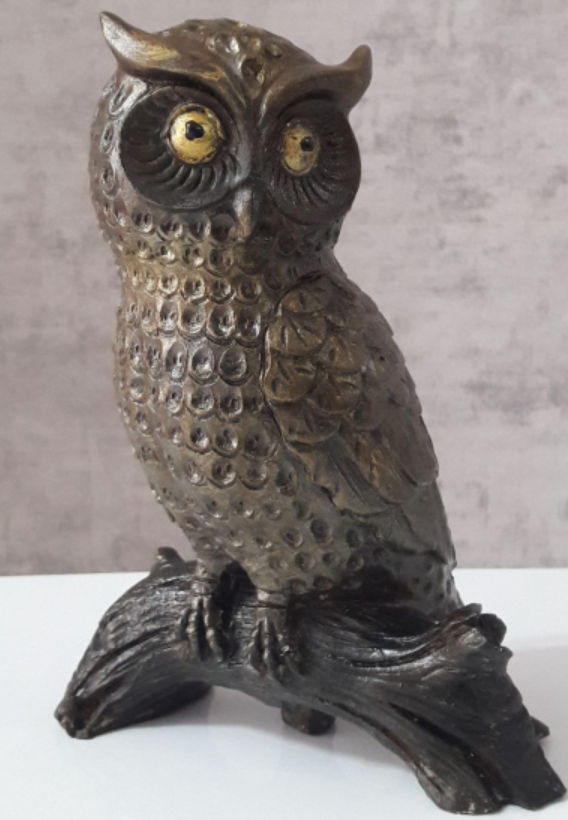 Rustic Owl Statue, Polyester Owl Sculpture, Realistic Owl Figurine, Handcrafted Owl Statue, Textured Owl Figurine, Realistic Owl Statue