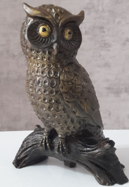 Rustic Owl Statue, Polyester Owl Sculpture, Realistic Owl Figurine, Handcrafted Owl Statue, Textured Owl Figurine, Realistic Owl Statue