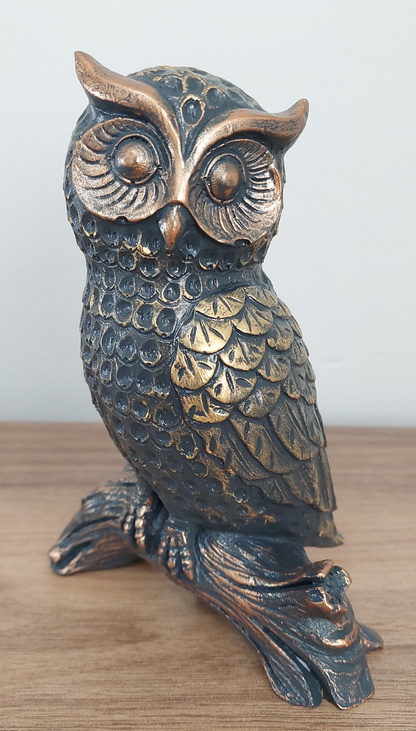 Rustic Owl Statue, Polyester Owl Sculpture, Realistic Owl Figurine, Handcrafted Owl Statue, Textured Owl Figurine, Realistic Owl Statue
