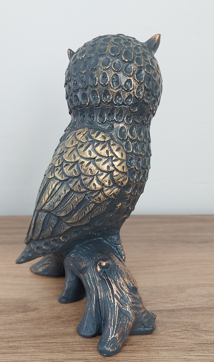 Rustic Owl Statue, Polyester Owl Sculpture, Realistic Owl Figurine, Handcrafted Owl Statue, Textured Owl Figurine, Realistic Owl Statue