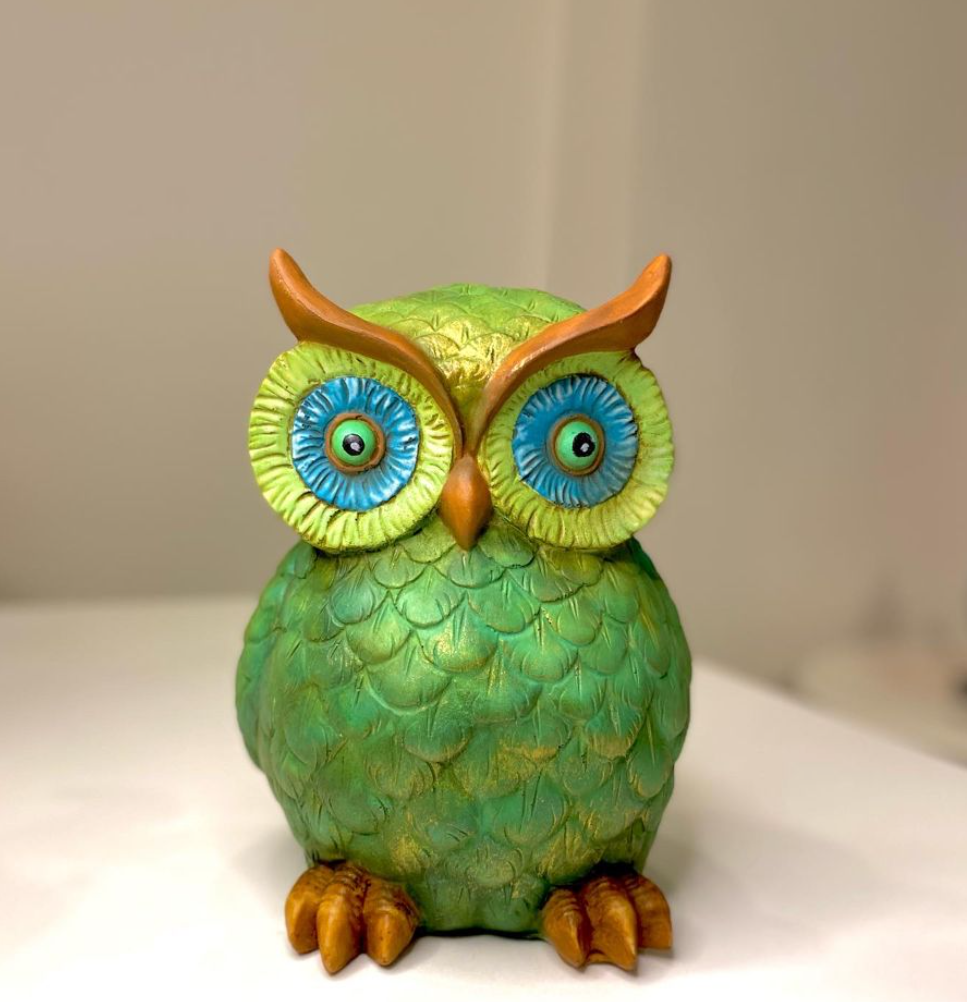 Hand Painted Owl Sculpture Figurine, Owl Figurine Hand Painted Sculpture, Handmade Owl Sculpture Figurine, Unique Owl Sculpture, Owl Statue