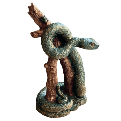 Realistic Snake on Branch Statue, Coiled Snake Sculpture on Tree, Snake Figurine Wrapped Around Branch, Jungle Theme Snake Sculpture