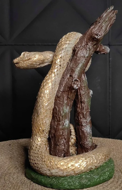 Realistic Snake on Branch Statue, Coiled Snake Sculpture on Tree, Snake Figurine Wrapped Around Branch, Jungle Theme Snake Sculpture