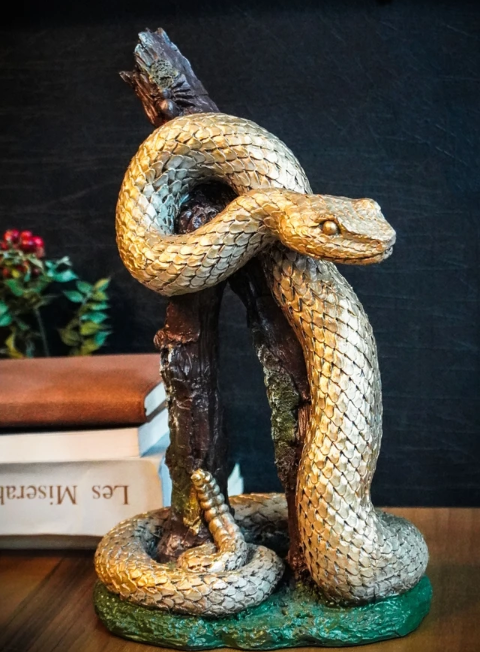Realistic Snake on Branch Statue, Coiled Snake Sculpture on Tree, Snake Figurine Wrapped Around Branch, Jungle Theme Snake Sculpture