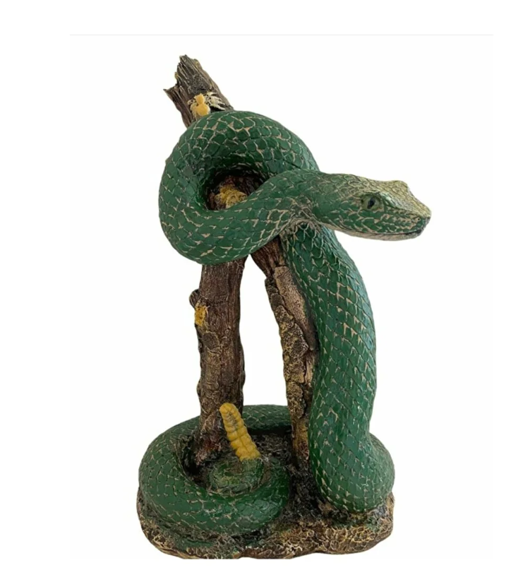 Realistic Snake on Branch Statue, Coiled Snake Sculpture on Tree, Snake Figurine Wrapped Around Branch, Jungle Theme Snake Sculpture