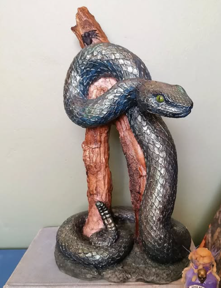 Realistic Snake on Branch Statue, Coiled Snake Sculpture on Tree, Snake Figurine Wrapped Around Branch, Jungle Theme Snake Sculpture