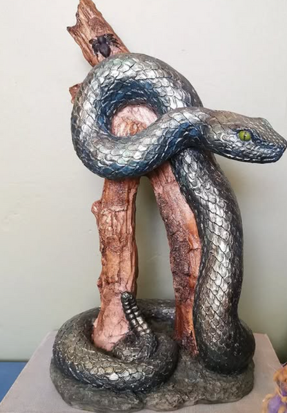 Realistic Snake on Branch Statue, Coiled Snake Sculpture on Tree, Snake Figurine Wrapped Around Branch, Jungle Theme Snake Sculpture