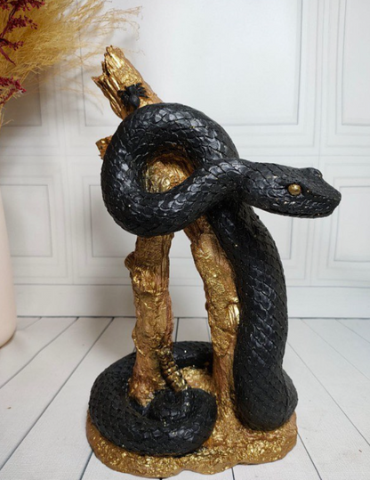 Realistic Snake on Branch Statue, Coiled Snake Sculpture on Tree, Snake Figurine Wrapped Around Branch, Jungle Theme Snake Sculpture