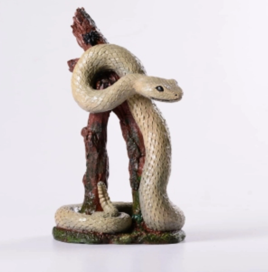 Realistic Snake on Branch Statue, Coiled Snake Sculpture on Tree, Snake Figurine Wrapped Around Branch, Jungle Theme Snake Sculpture