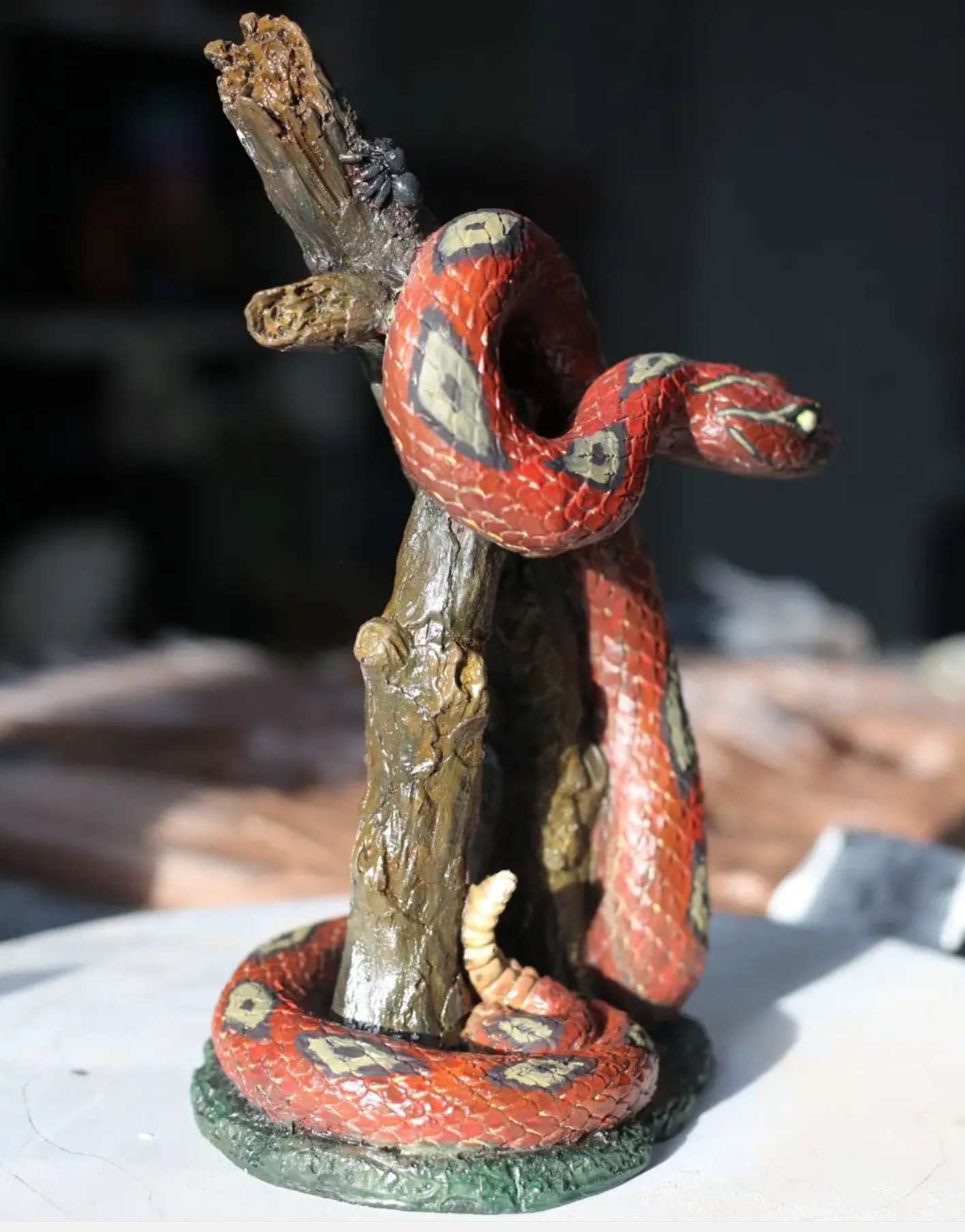 Realistic Snake on Branch Statue, Coiled Snake Sculpture on Tree, Snake Figurine Wrapped Around Branch, Jungle Theme Snake Sculpture