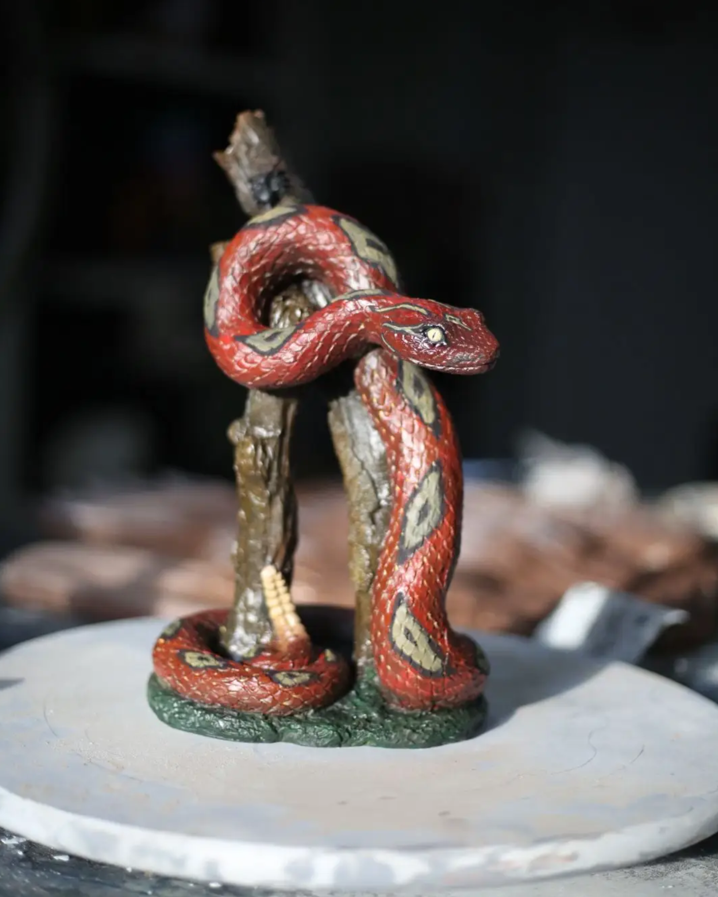 Realistic Snake on Branch Statue, Coiled Snake Sculpture on Tree, Snake Figurine Wrapped Around Branch, Jungle Theme Snake Sculpture