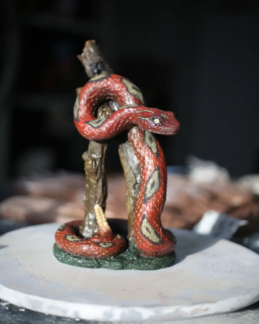 Realistic Snake on Branch Statue, Coiled Snake Sculpture on Tree, Snake Figurine Wrapped Around Branch, Jungle Theme Snake Sculpture