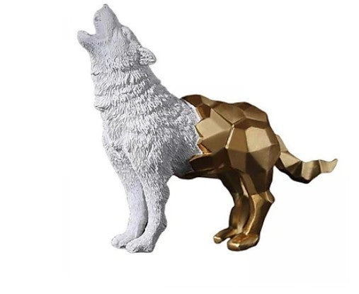Cubic Wolf Statue, Half Polygon Wolf Sculpture, Geometric Wolf Statue, Abstract Wolf Figurine in Cubic Form, Modern Wolf Statue, Wolf Statue