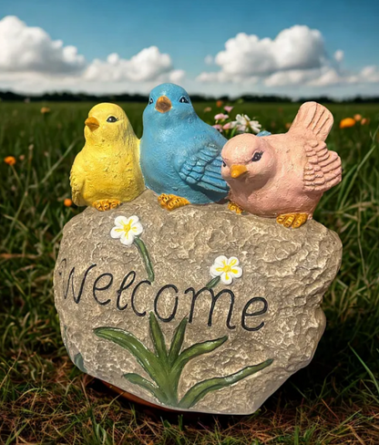 Hand Painted Bird Welcome Sign, Garden Welcome Plaque with Birds, Cute Bird Garden Welcome Sign, Bird Welcome Decor, Bird Welcome Yard Decor