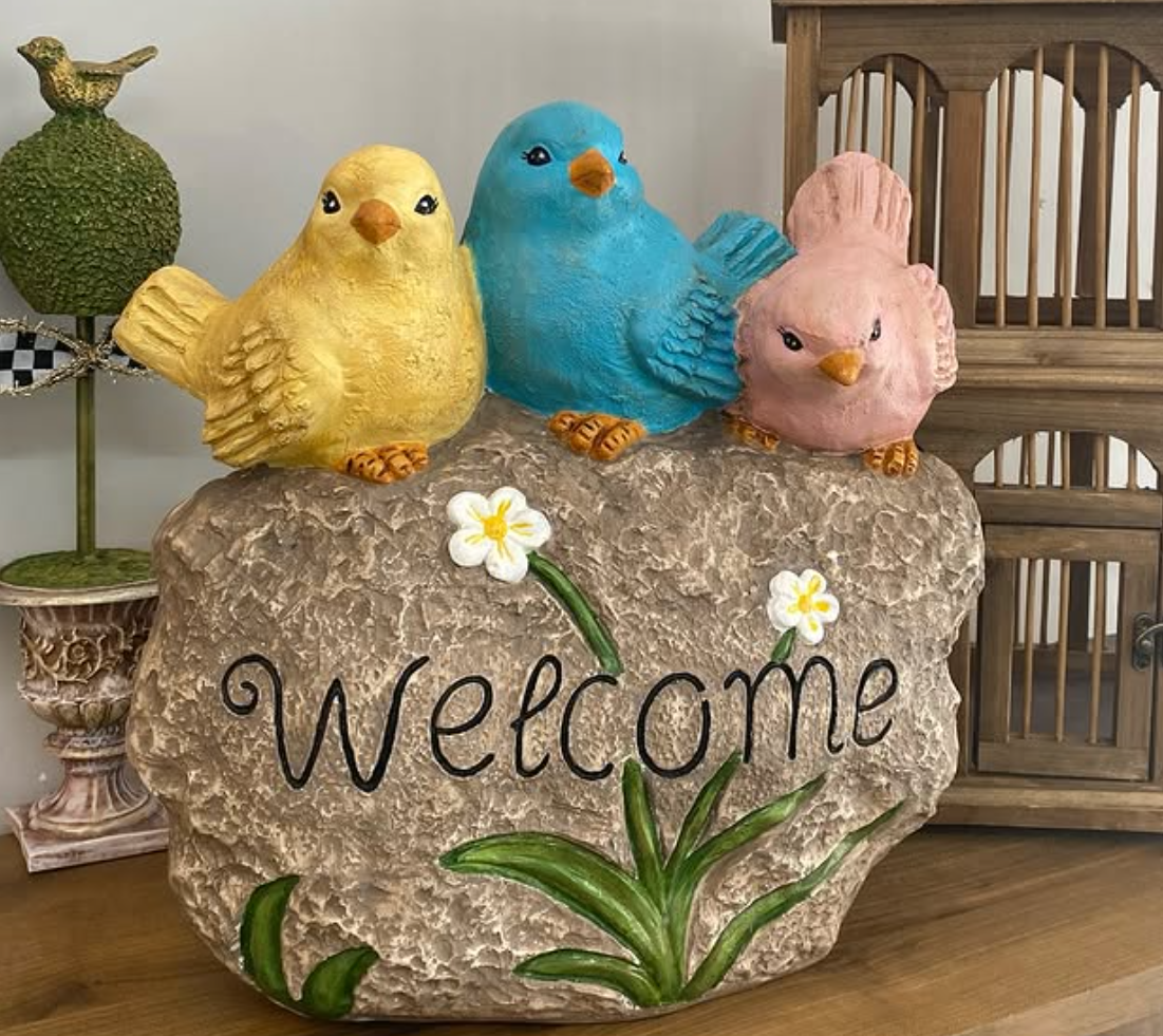 Hand Painted Bird Welcome Sign, Garden Welcome Plaque with Birds, Cute Bird Garden Welcome Sign, Bird Welcome Decor, Bird Welcome Yard Decor