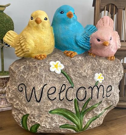Hand Painted Bird Welcome Sign, Garden Welcome Plaque with Birds, Cute Bird Garden Welcome Sign, Bird Welcome Decor, Bird Welcome Yard Decor