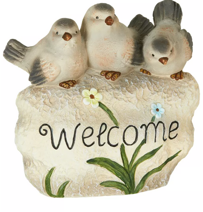 Hand Painted Bird Welcome Sign, Garden Welcome Plaque with Birds, Cute Bird Garden Welcome Sign, Bird Welcome Decor, Bird Welcome Yard Decor