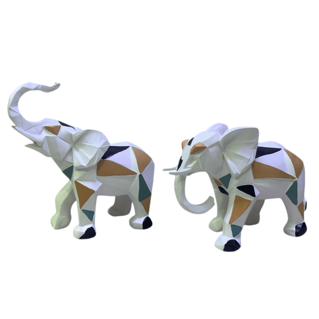 Cubic Elephant Statue Set, Modern Geometric Elephant Decor, Cubic Elephant Sculpture, Abstract Elephant Sculpture, Cubic Elephant Statue