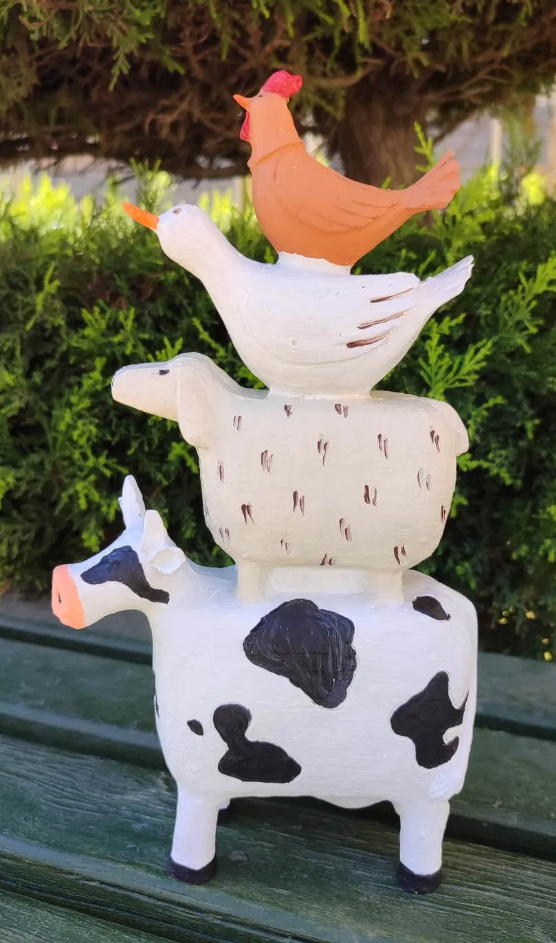 Farm Animals Stacked Statue, Colorful Stacked Farm Animal Statue, Farmhouse Style Stacked Animal Sculpture, Farm Animal Tower Figurine