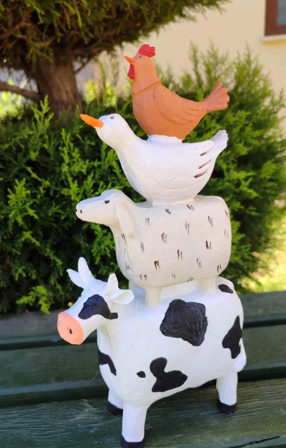 Farm Animals Stacked Statue, Colorful Stacked Farm Animal Statue, Farmhouse Style Stacked Animal Sculpture, Farm Animal Tower Figurine