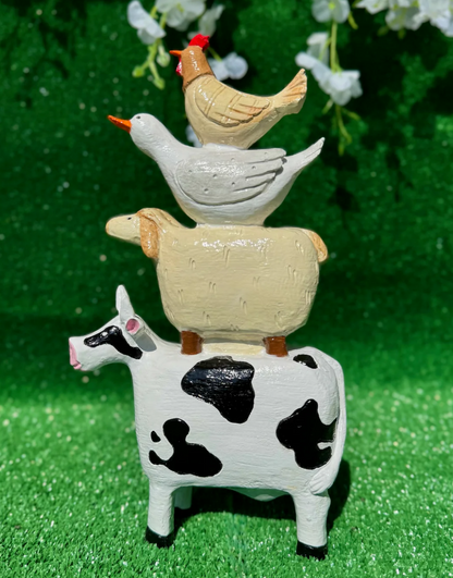 Farm Animals Stacked Statue, Colorful Stacked Farm Animal Statue, Farmhouse Style Stacked Animal Sculpture, Farm Animal Tower Figurine
