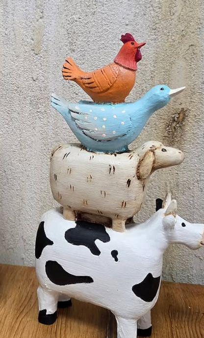 Farm Animals Stacked Statue, Colorful Stacked Farm Animal Statue, Farmhouse Style Stacked Animal Sculpture, Farm Animal Tower Figurine