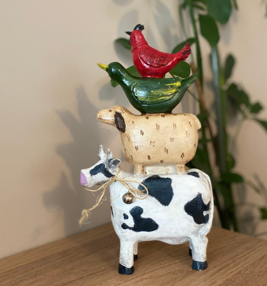 Farm Animals Stacked Statue, Colorful Stacked Farm Animal Statue, Farmhouse Style Stacked Animal Sculpture, Farm Animal Tower Figurine