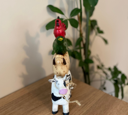 Farm Animals Stacked Statue, Colorful Stacked Farm Animal Statue, Farmhouse Style Stacked Animal Sculpture, Farm Animal Tower Figurine
