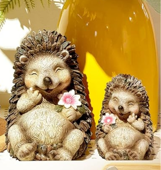 Hedgehog Sculpture Set, Adorable Hedgehog Statues, Handmade Hedgehog Set, Polyester Hedgehog Statue, Cute Hedgehog Sculpture, Hedgehog Decor
