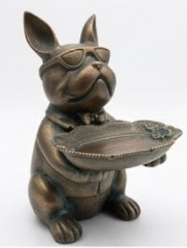 Handmade Bulldog Tray Decor, Funny Dog Sculpture, Polyester Modern Home Accent, French Bulldog Figurine Gift
