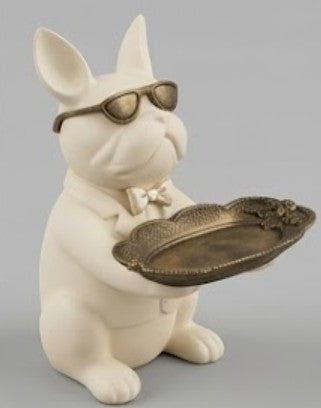 Handmade Bulldog Tray Decor, Funny Dog Sculpture, Polyester Modern Home Accent, French Bulldog Figurine Gift