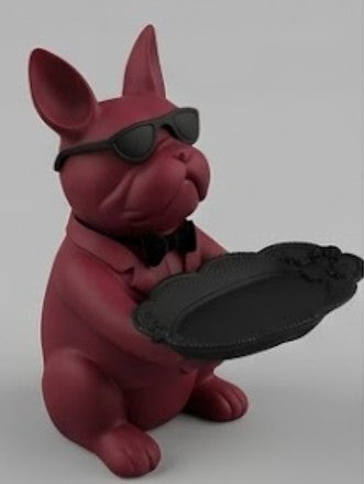 Handmade Bulldog Tray Decor, Funny Dog Sculpture, Polyester Modern Home Accent, French Bulldog Figurine Gift
