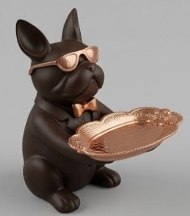 Handmade Bulldog Tray Decor, Funny Dog Sculpture, Polyester Modern Home Accent, French Bulldog Figurine Gift