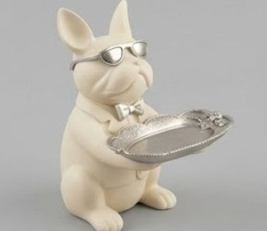 Handmade Bulldog Tray Decor, Funny Dog Sculpture, Polyester Modern Home Accent, French Bulldog Figurine Gift