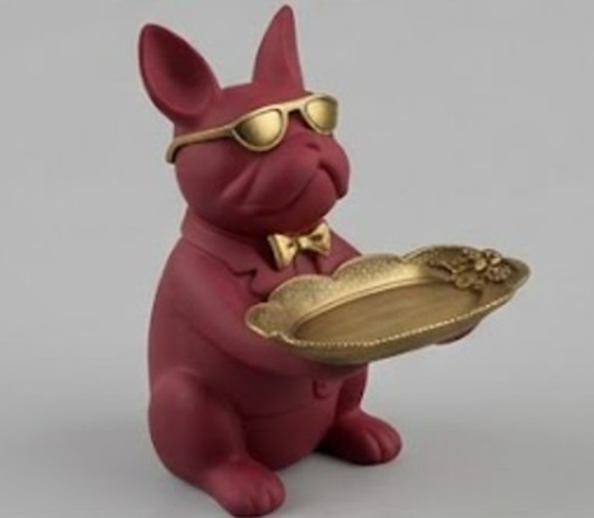 Handmade Bulldog Tray Decor, Funny Dog Sculpture, Polyester Modern Home Accent, French Bulldog Figurine Gift
