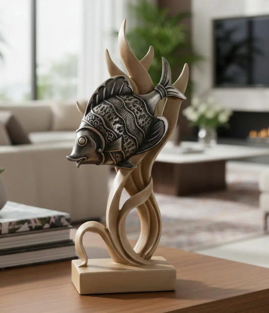 Modern Fish Sculpture, Coastal Table Decor, Polyester Fish Statue, Ocean Figurine