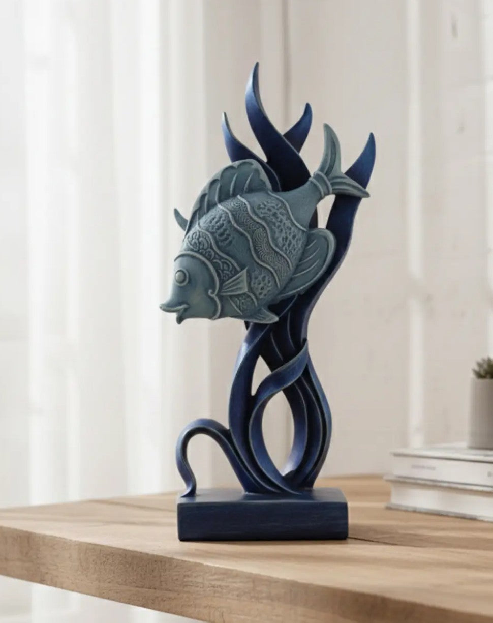 Modern Fish Sculpture, Coastal Table Decor, Polyester Fish Statue, Ocean Figurine