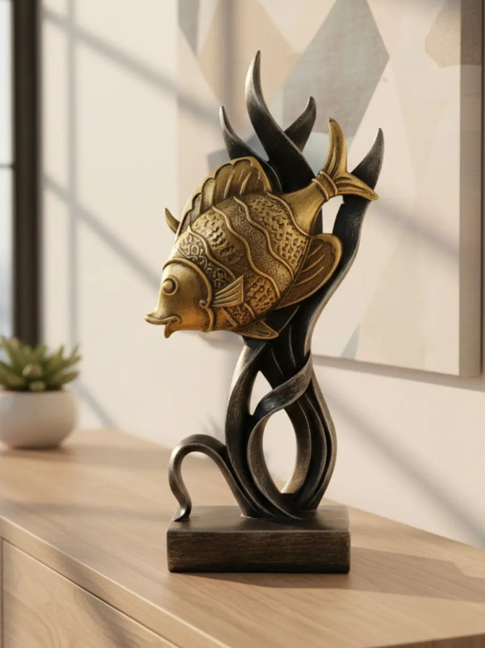 Modern Fish Sculpture, Coastal Table Decor, Polyester Fish Statue, Ocean Figurine