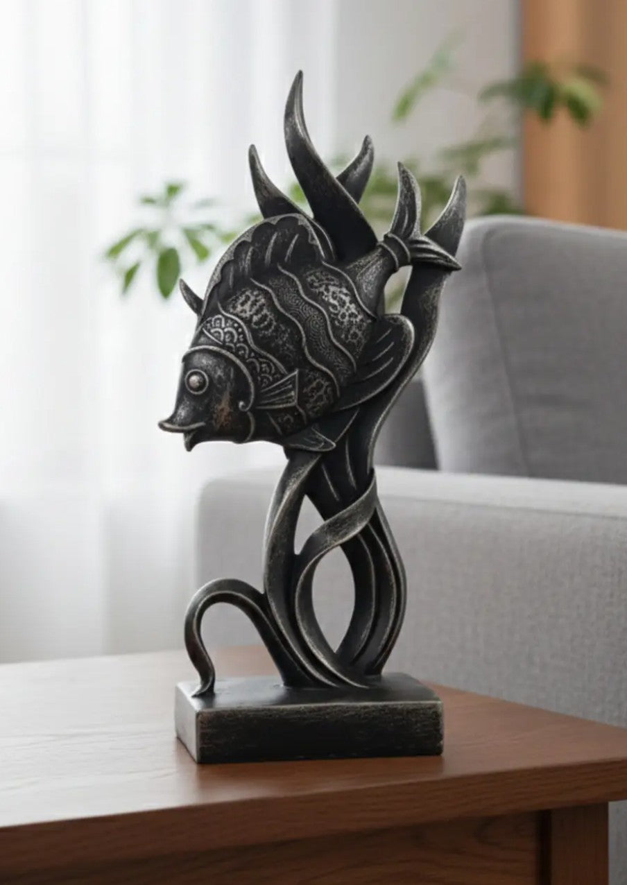 Modern Fish Sculpture, Coastal Table Decor, Polyester Fish Statue, Ocean Figurine