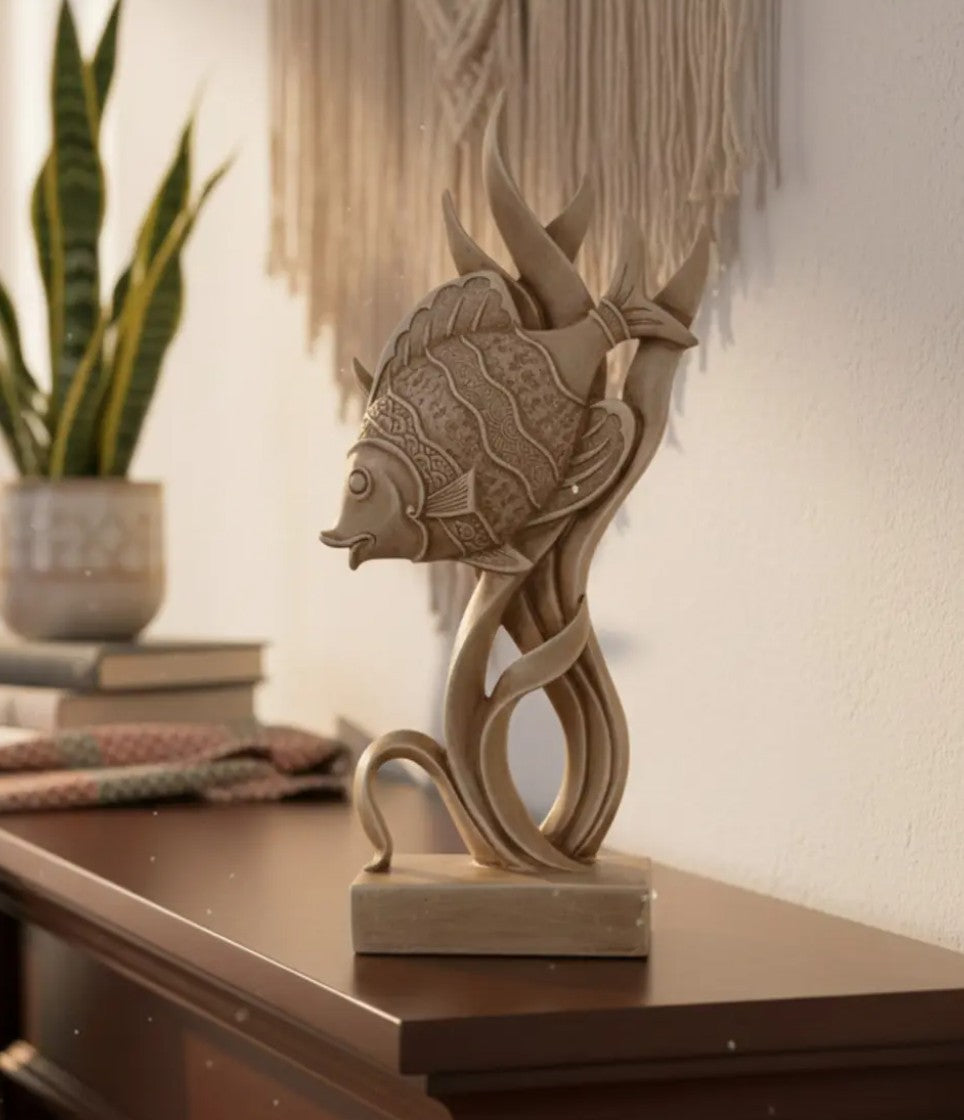 Modern Fish Sculpture, Coastal Table Decor, Polyester Fish Statue, Ocean Figurine