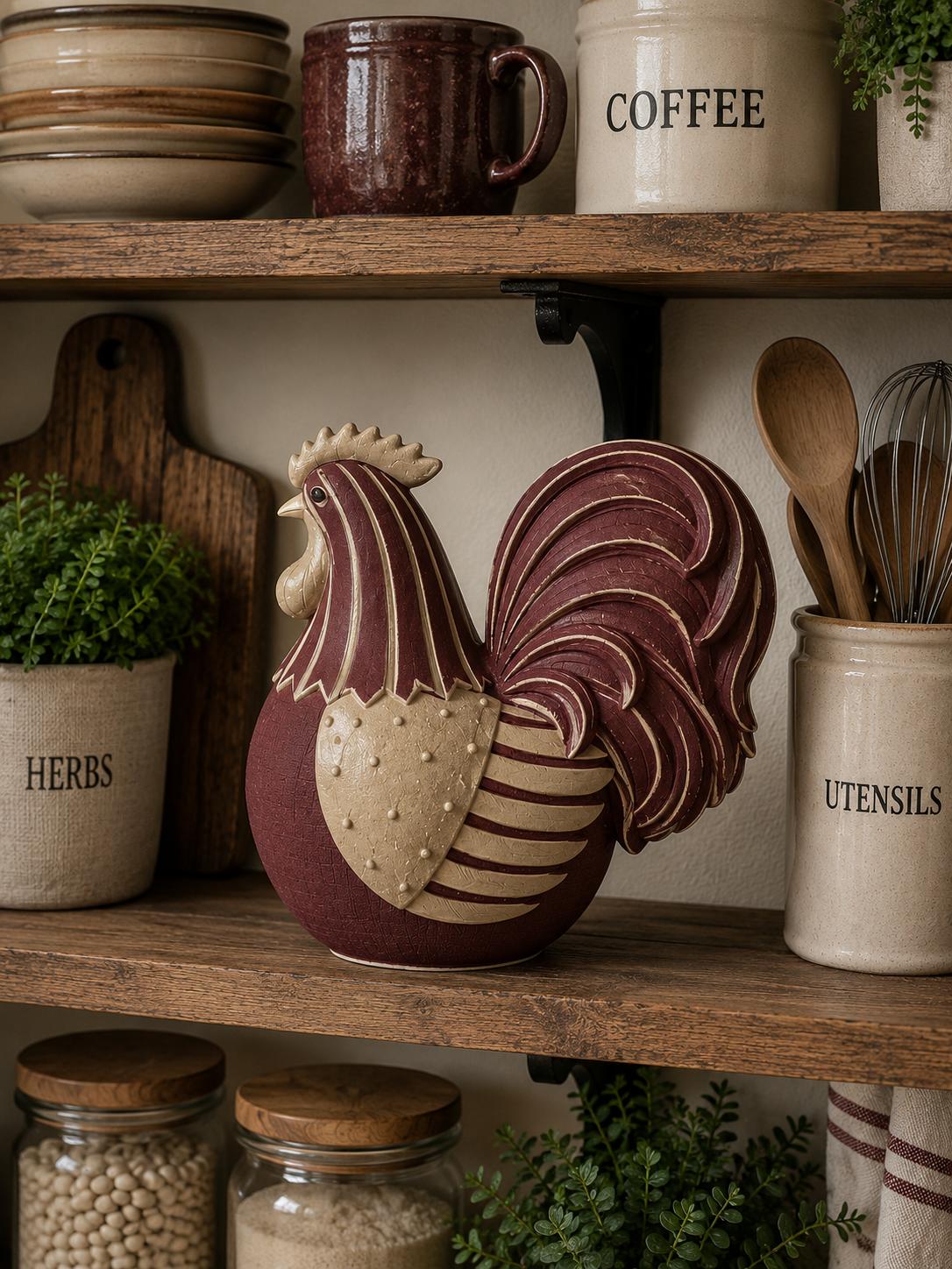Handmade Rooster Decor, Farmhouse Chicken Statue, Polyester Rustic Kitchen Counter Accent Country Home Shelf Display Barnyard Figurine