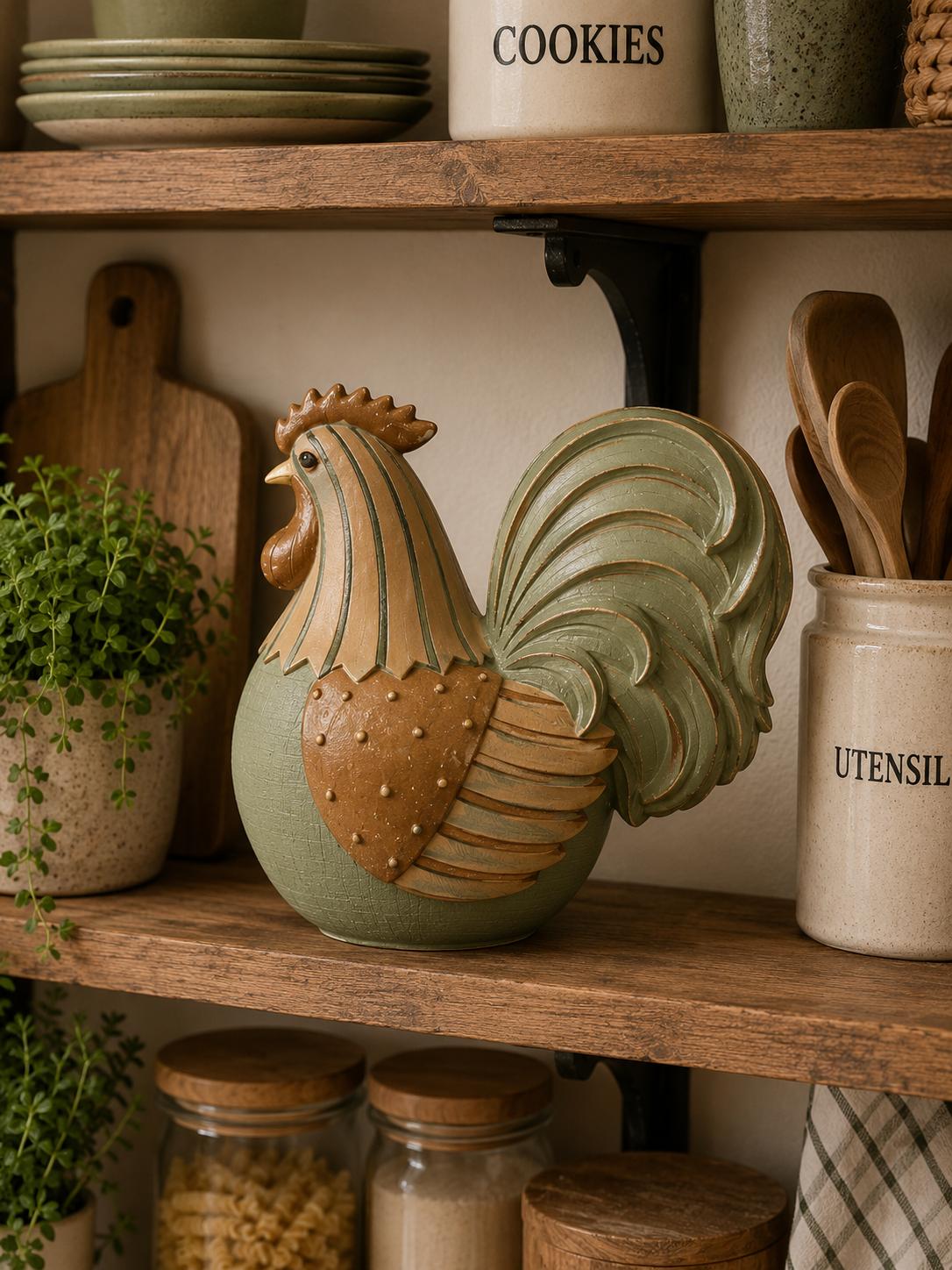 Handmade Rooster Decor, Farmhouse Chicken Statue, Polyester Rustic Kitchen Counter Accent Country Home Shelf Display Barnyard Figurine