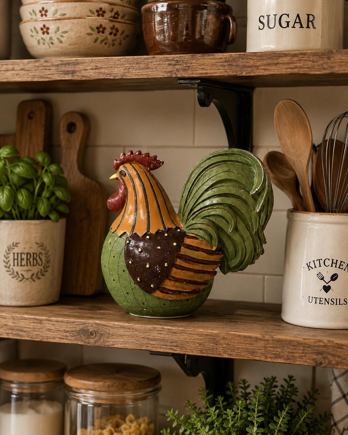 Handmade Rooster Decor, Farmhouse Chicken Statue, Polyester Rustic Kitchen Counter Accent Country Home Shelf Display Barnyard Figurine