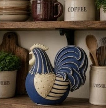 Handmade Rooster Decor, Farmhouse Chicken Statue, Polyester Rustic Kitchen Counter Accent Country Home Shelf Display Barnyard Figurine
