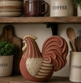 Handmade Rooster Decor, Farmhouse Chicken Statue, Polyester Rustic Kitchen Counter Accent Country Home Shelf Display Barnyard Figurine