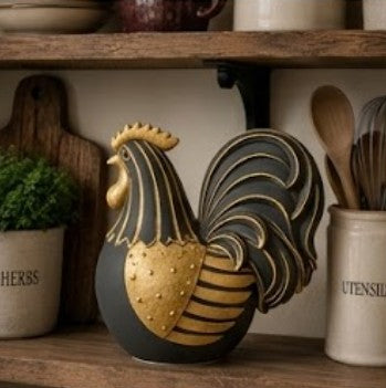 Handmade Rooster Decor, Farmhouse Chicken Statue, Polyester Rustic Kitchen Counter Accent Country Home Shelf Display Barnyard Figurine