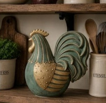 Handmade Rooster Decor, Farmhouse Chicken Statue, Polyester Rustic Kitchen Counter Accent Country Home Shelf Display Barnyard Figurine